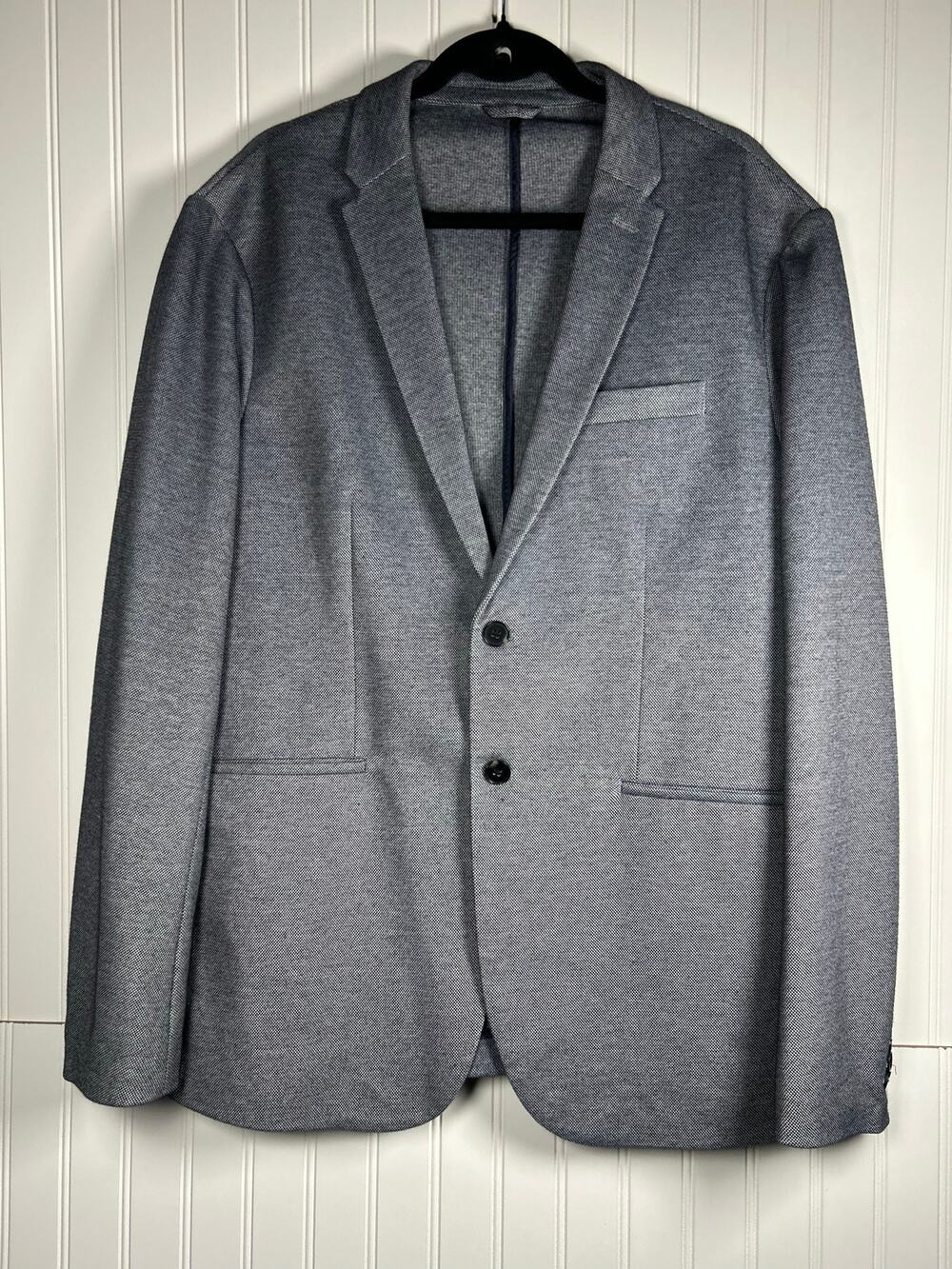 Zara tweeds Blazer navy blue white Men’s Size 46 US XXL Pockets stretchy casual